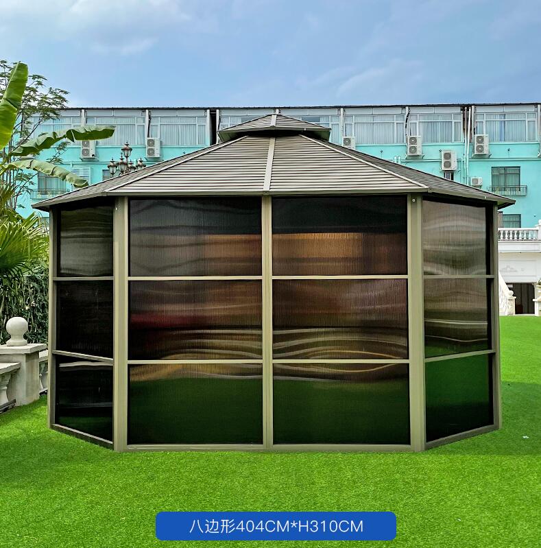 435 x 435 cm Gartenlaube aus Metall mit Türen