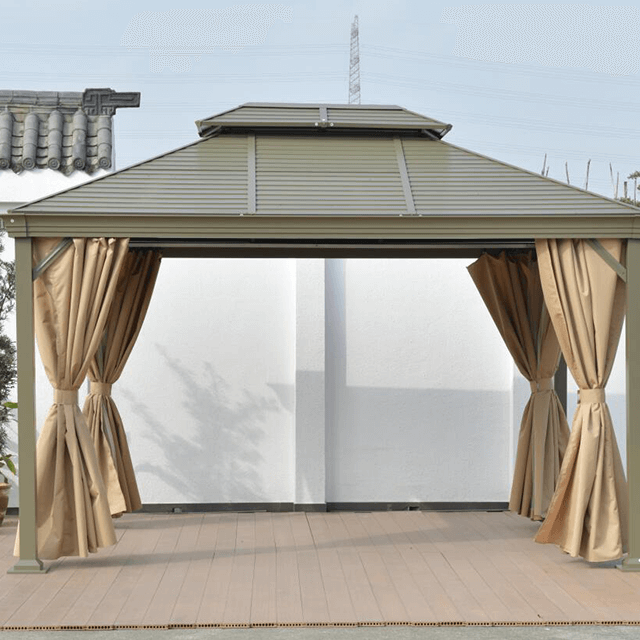 Terrassenpavillon aus Aluminium mit Vorhang und Netz