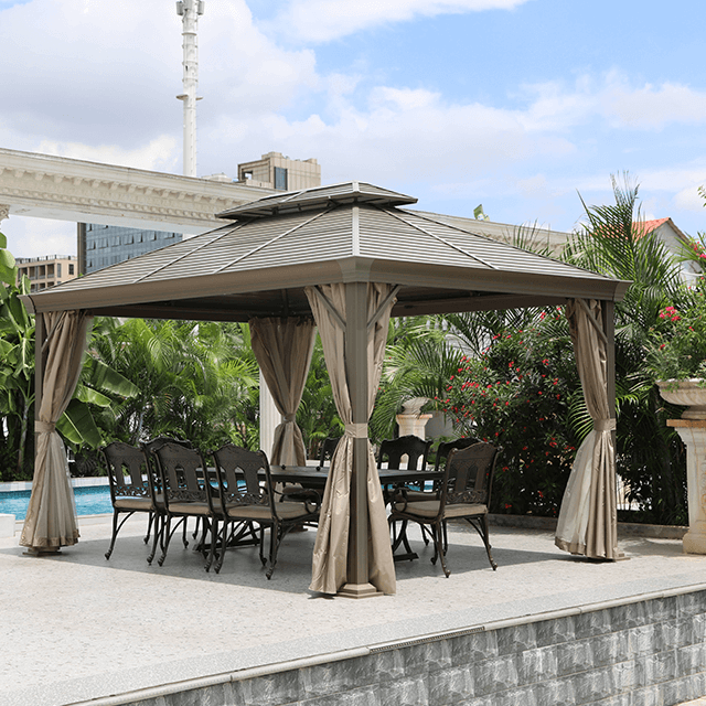 Terrassenpavillon aus Aluminium mit Vorhang und Netz