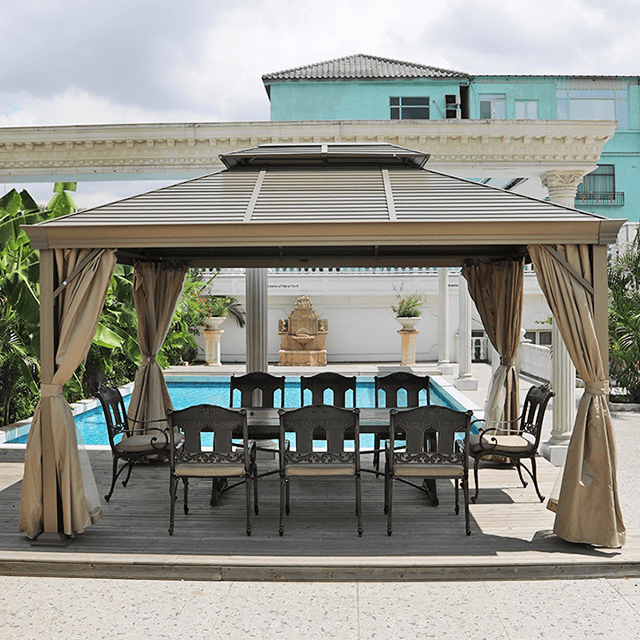 Terrassenpavillon aus Aluminium mit Vorhang und Netz