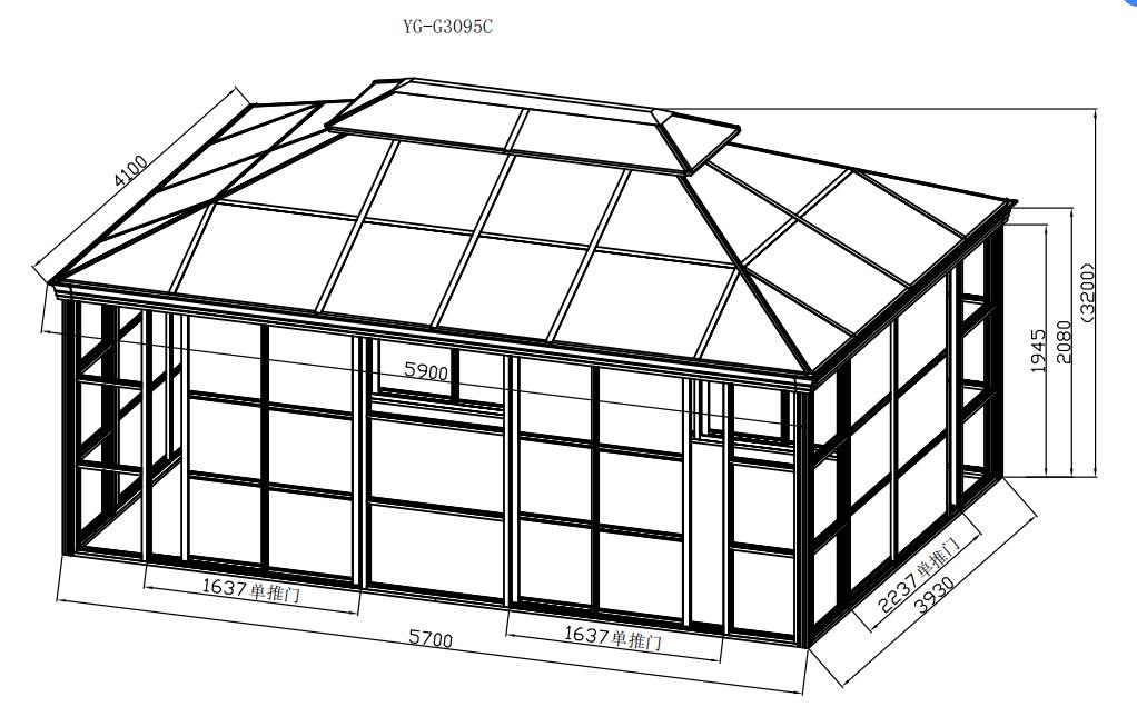 4 * 6 m Outdoor-Hinterhof-Pavillon-Haus mit Schiebetüren